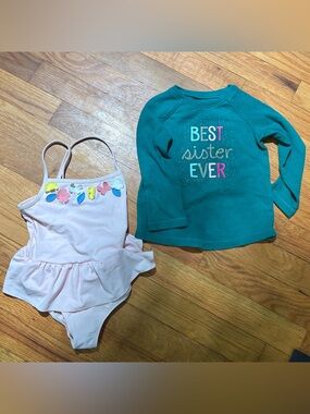 jumping beans Teal & Light Pink Long Sleeve Top and swimsuit toddler